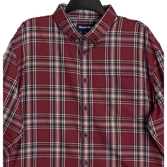 Mizzen+Main Men's XXL Trim Fit City Flannel Twill Shirt Burgundy Plaid NWOT - Picture 3 of 10